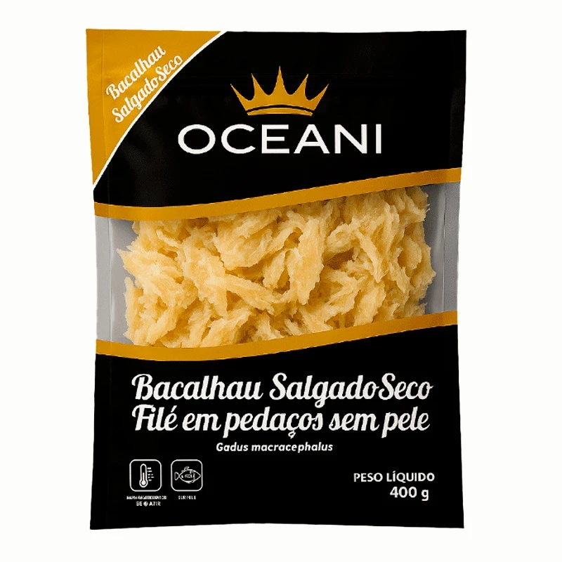 Bacalhau Salgado Seco Filé em Pedaços sem Pele 400g